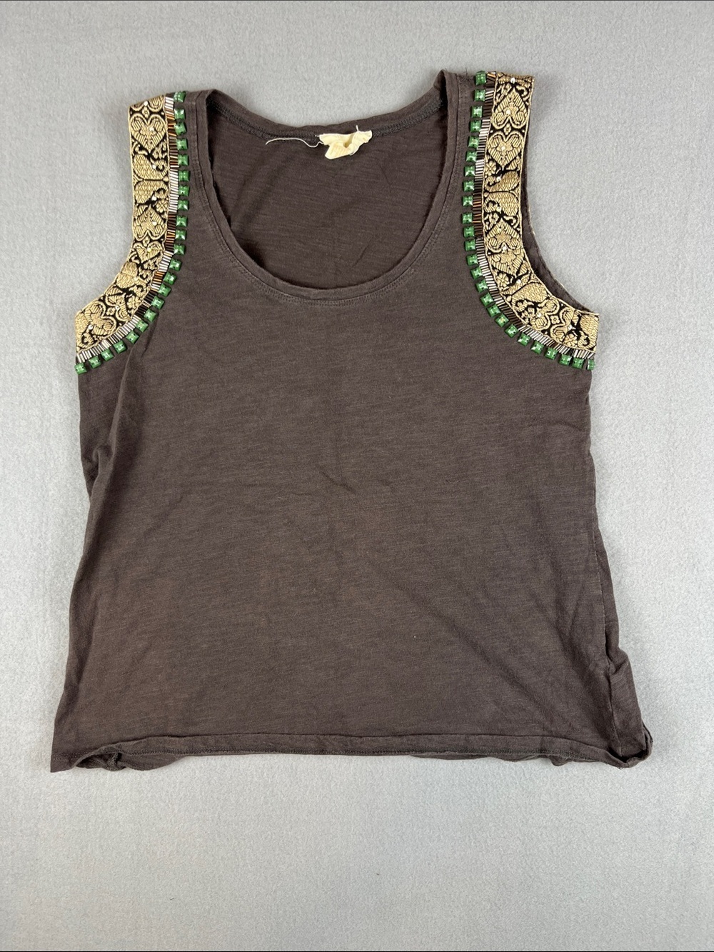 Anthropologie Lucy & Laurel Tank Top with Gold Trim and Green Accents
Size: S